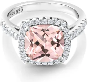 8MM | Available In Size 5, 6, 7, 8, 9 Gem Stone King 2.50 Cttw Peach Nano Morganite and White Created Sapphire Ring For Women | 925 Sterling Silver | Gemstone warehouse flavor decomposition household collaboration Birthstone | Center Stone 