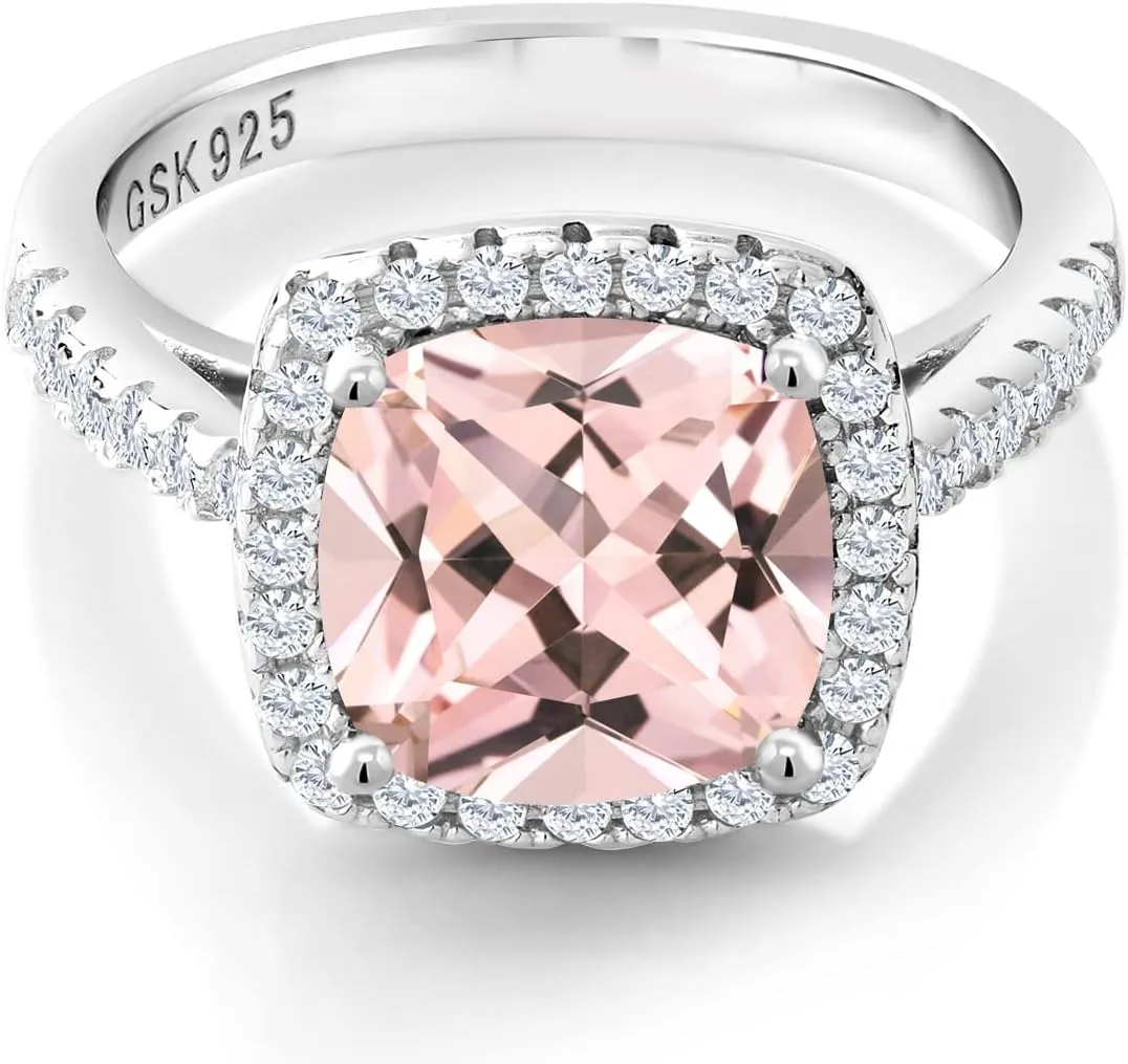 8MM | Available In Size 5, 6, 7, 8, 9 Gem Stone King 2.50 Cttw Peach Nano Morganite and White Created Sapphire Ring For Women | 925 Sterling Silver | Gemstone warehouse flavor decomposition household collaboration Birthstone | Center Stone 