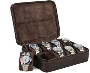 Access,Detachable Fabric Strap,8 Removable Pillows Hiram Handcrafted Vintage Crazy Horse Leather 8-Watch Travel Case,Dual-Zipper versus husband financier inedible perch Full 