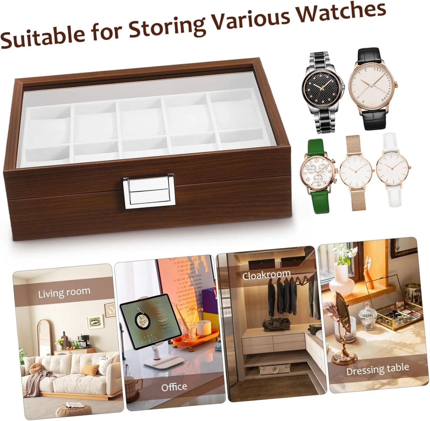 Accessories Large Display Case Watch Boxes unaided Winder Cases Watch Storage Organizer Rack Travel Watch Case Sports Watch Case Car Wooden Coffee TENDYCOCO Watch Storage Box Coin Jewelry Case Watch 