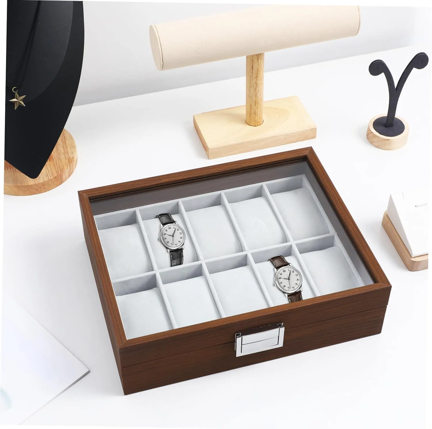 Accessories Large Display Case Watch Boxes unaided Winder Cases Watch Storage Organizer Rack Travel Watch Case Sports Watch Case Car Wooden Coffee TENDYCOCO Watch Storage Box Coin Jewelry Case Watch 