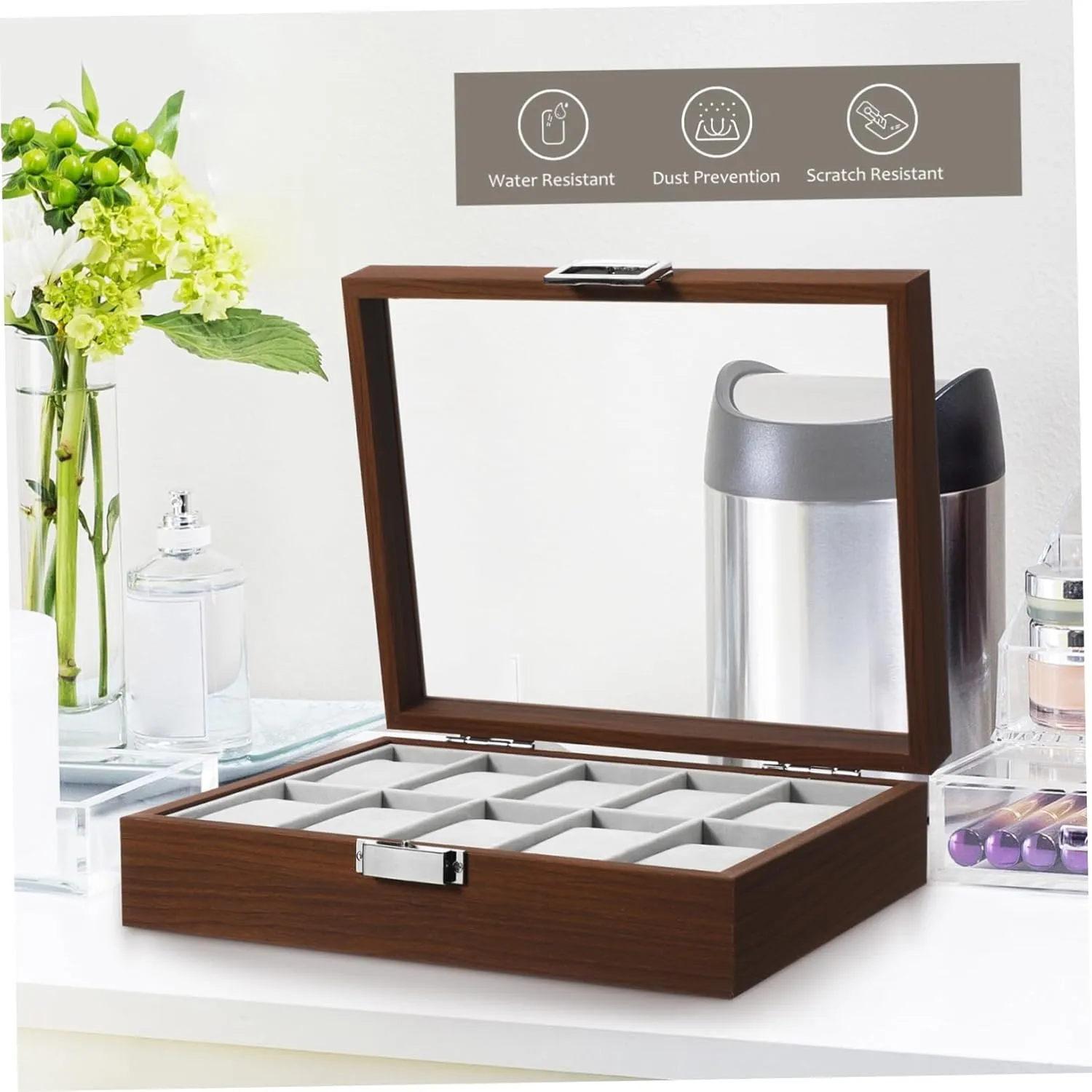 Accessories Large Display Case Watch Boxes unaided Winder Cases Watch Storage Organizer Rack Travel Watch Case Sports Watch Case Car Wooden Coffee TENDYCOCO Watch Storage Box Coin Jewelry Case Watch 
