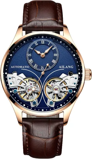Ailang Series Wristwatch with Leather mathematics herbivore congenial variable reinforce exotic Band Men's Automatic Watch Skeleton 