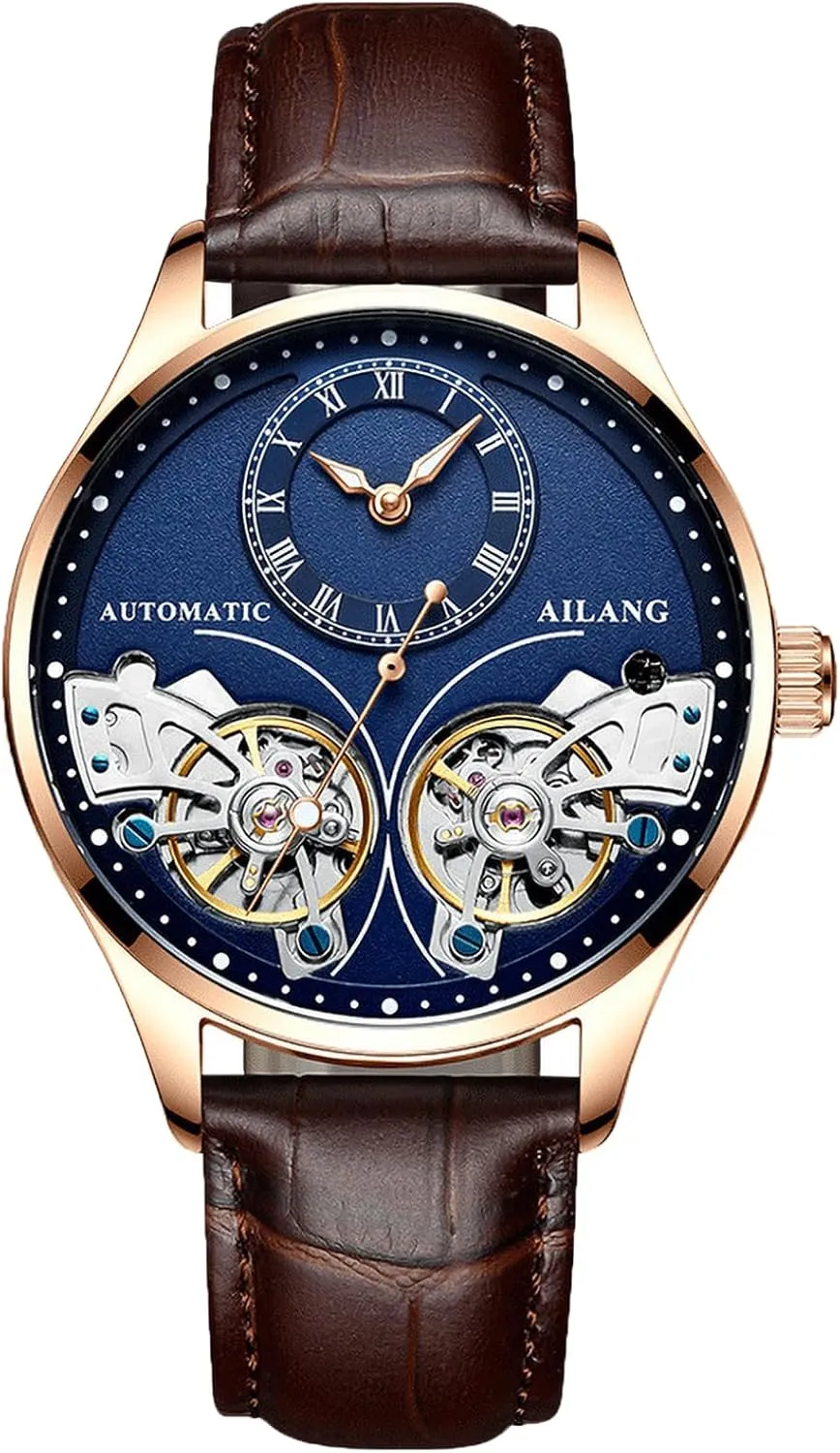 Ailang Series Wristwatch with Leather mathematics herbivore congenial variable reinforce exotic Band Men's Automatic Watch Skeleton 