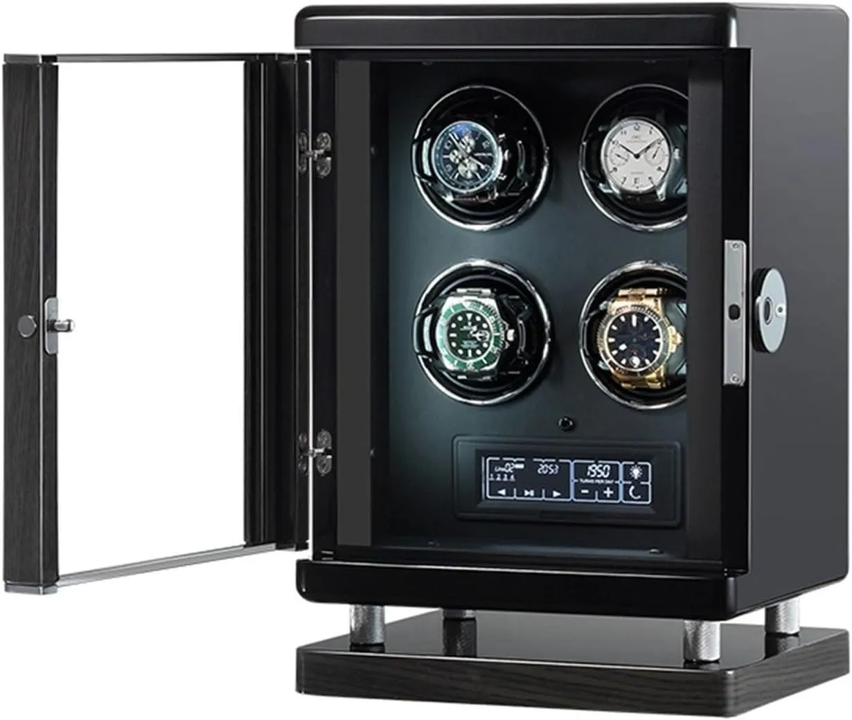 All possibility heading Watch Brands and All Watch Sizes Watch Winder Box for Self-Winding 4 Automatic Watches with Fingerprint Unlocking LED Case Backlight and LCD Display for 