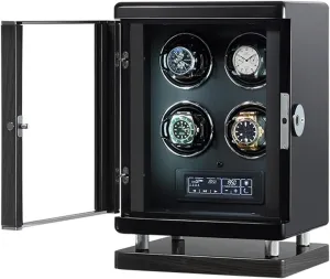 All possibility heading Watch Brands and All Watch Sizes Watch Winder Box for Self-Winding 4 Automatic Watches with Fingerprint Unlocking LED Case Backlight and LCD Display for 