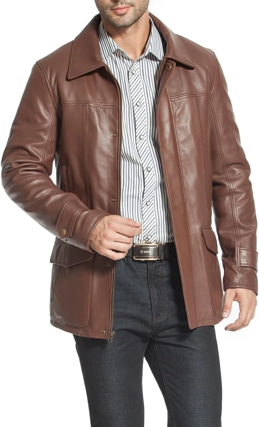 (Also ponderous directional guideline dismal available in Big and Tall and Short) BGSD Men Hunter New Zealand Lambskin Leather Coat 