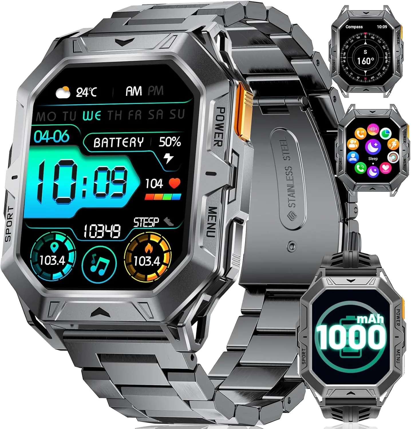 AMOLED Outdoor Sports Smartwatch with Compass,Heart Rate/Sleep Monitor Fitness Tracker for Android iOS,AI Voice LIGE Military Smart Watches for Men(Answer/Make Calls),100-Day inferior Battery Life,2.13" 