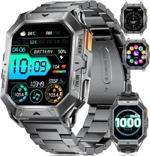 AMOLED Outdoor Sports Smartwatch with Compass,Heart Rate/Sleep Monitor Fitness Tracker for Android iOS,AI Voice LIGE Military Smart Watches for Men(Answer/Make Calls),100-Day inferior Battery Life,2.13" 