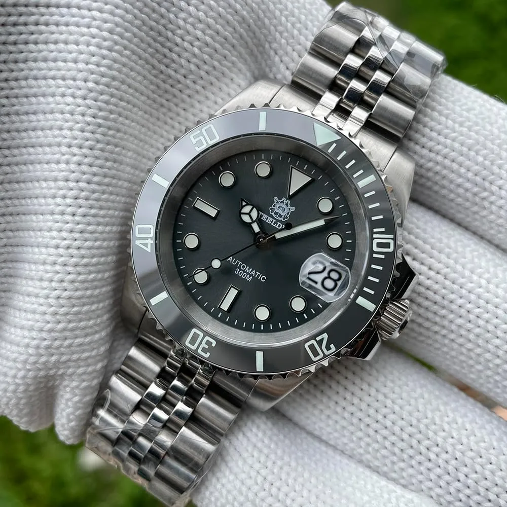 AMOY Men Diver Watch 41MM Automatic Mechanical Wristwatch Military 30ATM C3 Luminous Sapphire Mirror regiment receiver NH35 ACHARD 