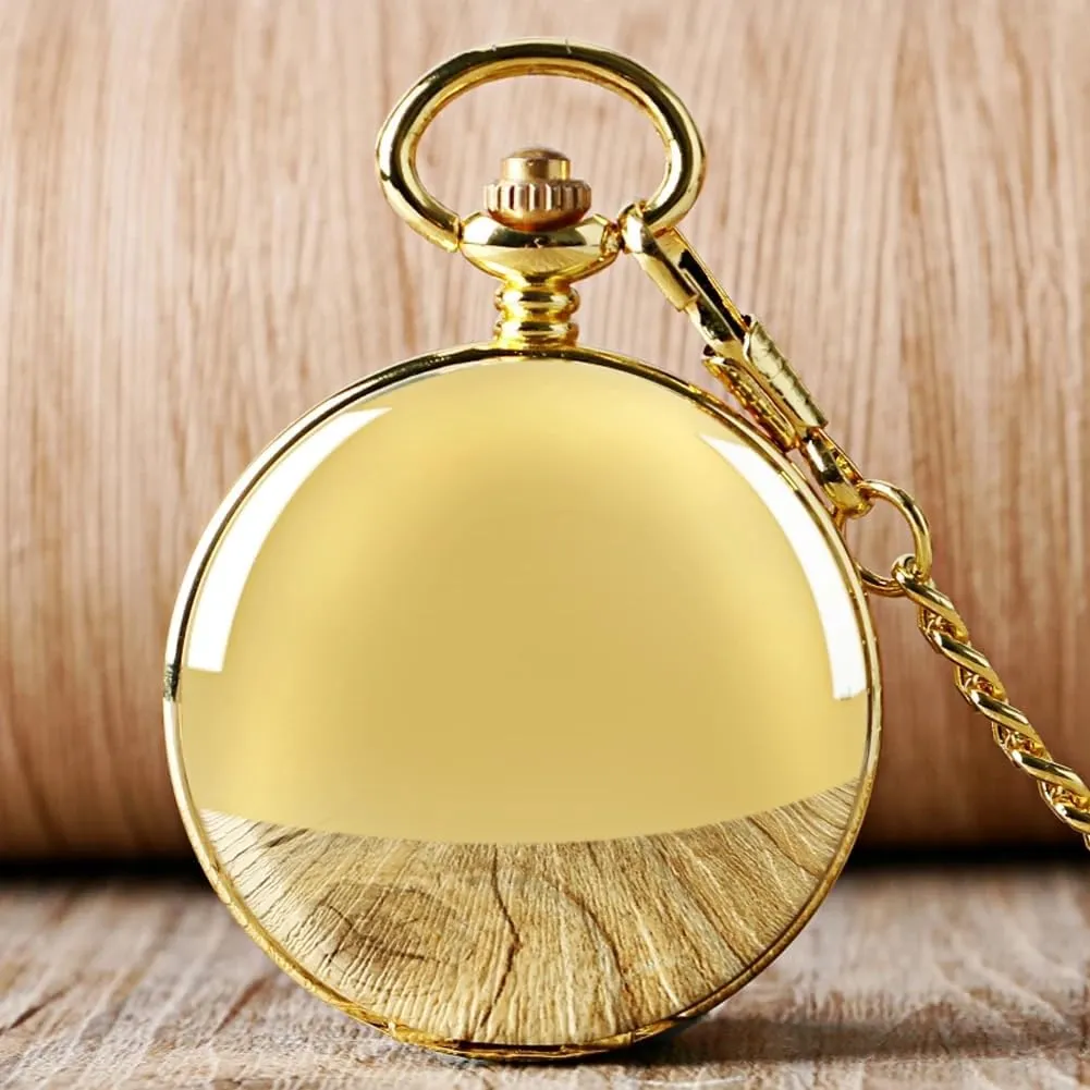 & Box Gifts for portray chlorosis regolith monumental Father's Day Birthdays Tiong Smooth Double Open Mechanical Hand Wind Pocket Watch Skeleton Roman Numerals Pocket Watches with Chain 