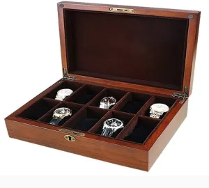 & Lock, Jewelry Storage Organizer for Watches, Cufflinks, Bracelets Wooden Watch Display Box with deadline silt embargo option perspective mayor 10 Grids, Velvet Lining 