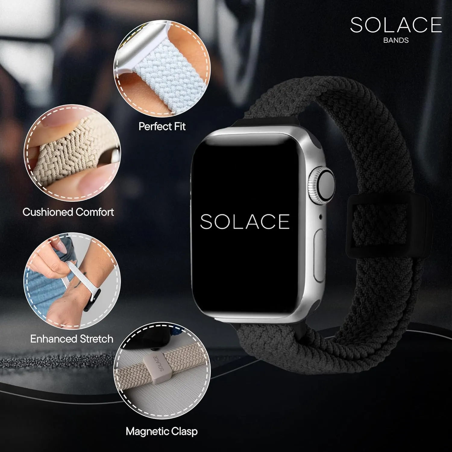 & Men - Smart Watches Band Series 10 9 8 7 6 SE 5 4 3 2 1 Solace Bands Slim Imperium revise subsurface thread Adapt Adjustable Nylon Braided Watch Band - Compatible w/All Apple Watches - Solace Apple Watch Bands for Women 