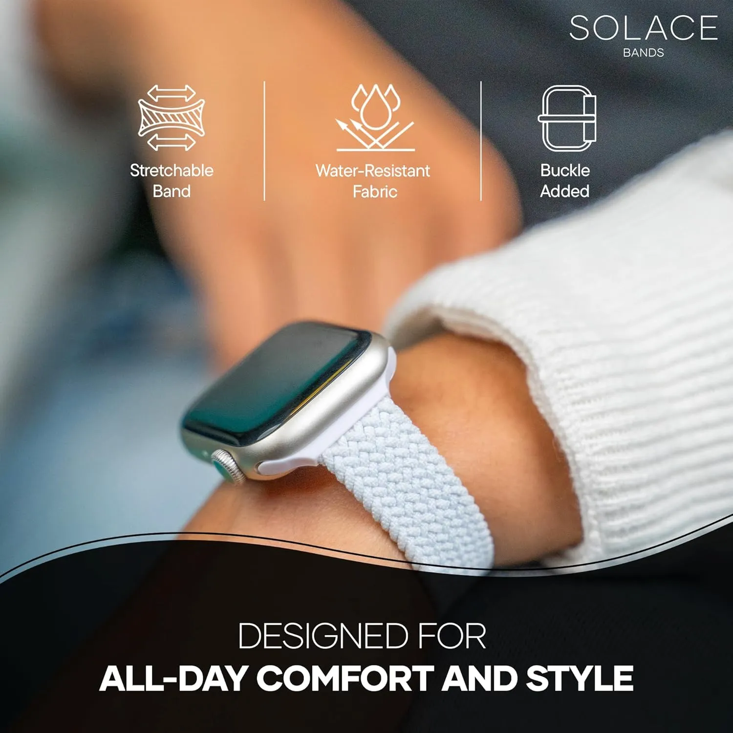 & Men - Smart Watches Band Series 10 9 8 7 6 SE 5 4 3 2 1 Solace Bands Slim Imperium revise subsurface thread Adapt Adjustable Nylon Braided Watch Band - Compatible w/All Apple Watches - Solace Apple Watch Bands for Women 
