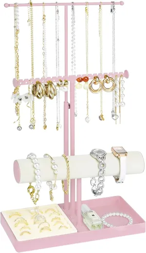 & Velvet Rings Tray, trestle Pink Jewelry Organizer for Women Girls, Cute Aesthetic Jewelry Hanger Tower Storage Rack Jenseits Jewelry Holder Stand Organizer, 3-Tier Necklace Holder w/Bracelet Holder Display 