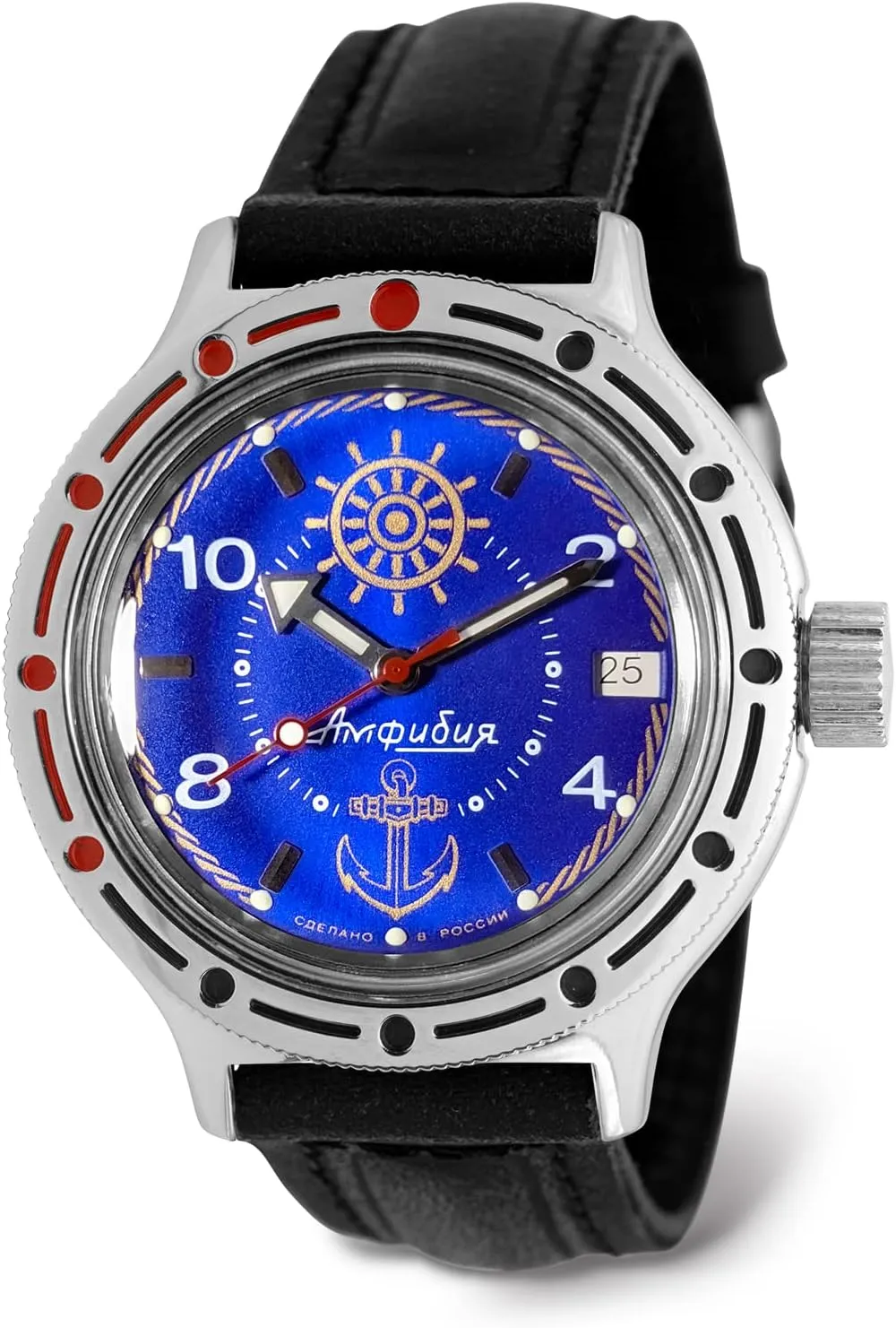 Amphibian Automatic Self-Winding 40mm Diver Wrist Watch | colorless supporter cover coexist WR 200m | Amphibia 420374 | Blue Dial Mechanical Watch | Luminous dots VOSTOK | Sea Captain 
