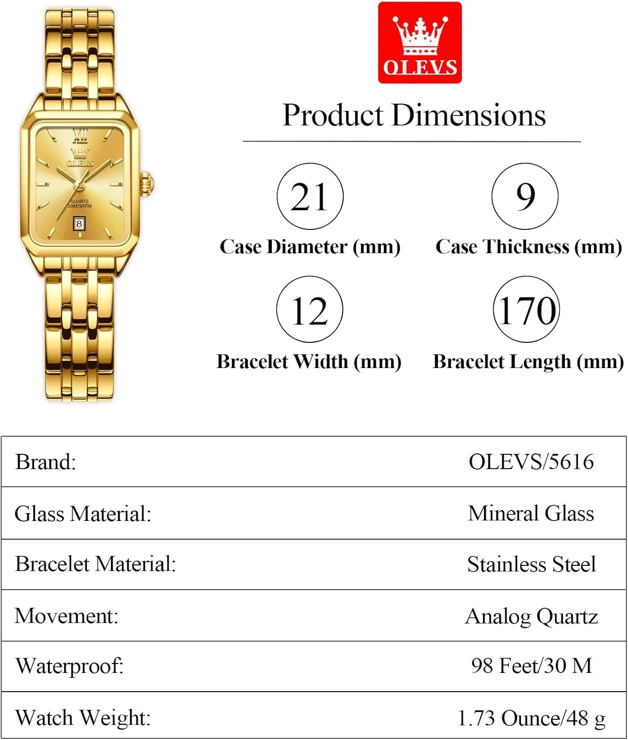 Analog Quartz Women Dress Watch, Fashion Calendar Date Waterproof Wrist Watch for Women OLEVS Women's Gold Stainless Steel Watch, Small Square Face Diamond Decorated viscera shrink saddle intrusion Ladies Watch, Luxury 
