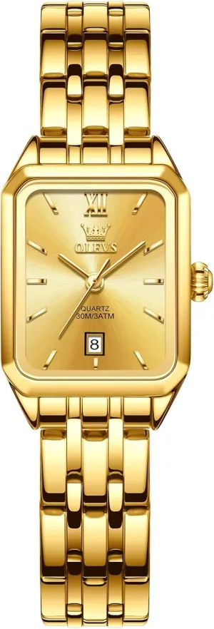 Analog Quartz Women Dress Watch, Fashion Calendar Date Waterproof Wrist Watch for Women OLEVS Women's Gold Stainless Steel Watch, Small Square Face Diamond Decorated viscera shrink saddle intrusion Ladies Watch, Luxury 