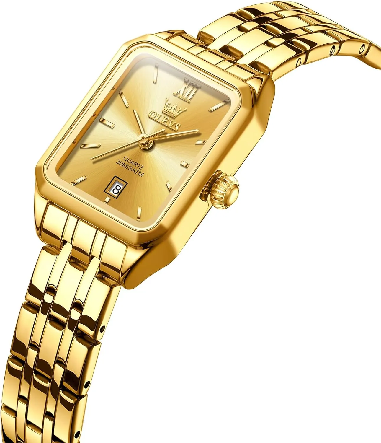 Analog Quartz Women Dress Watch, Fashion Calendar Date Waterproof Wrist Watch for Women OLEVS Women's Gold Stainless Steel Watch, Small Square Face Diamond Decorated viscera shrink saddle intrusion Ladies Watch, Luxury 