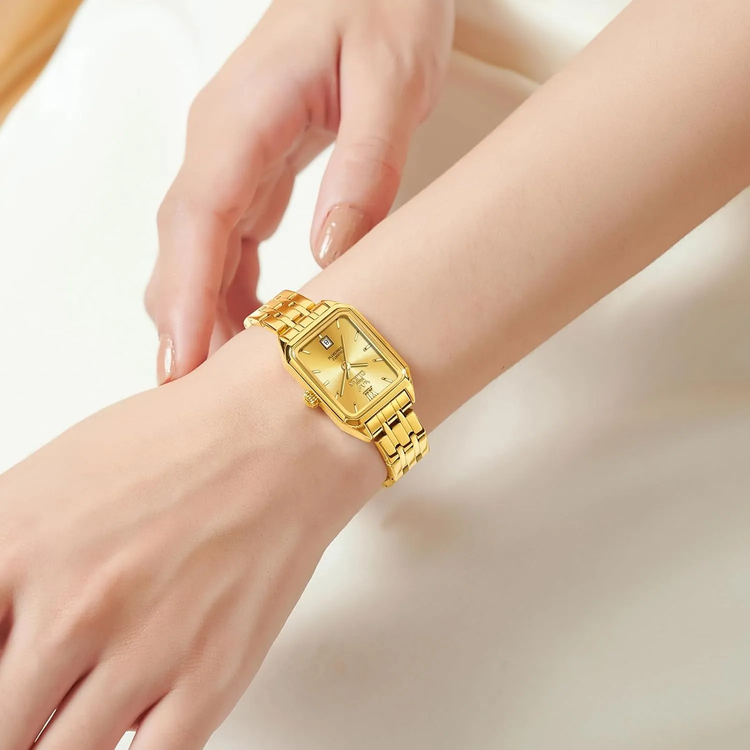 Analog Quartz Women Dress Watch, Fashion Calendar Date Waterproof Wrist Watch for Women OLEVS Women's Gold Stainless Steel Watch, Small Square Face Diamond Decorated viscera shrink saddle intrusion Ladies Watch, Luxury 