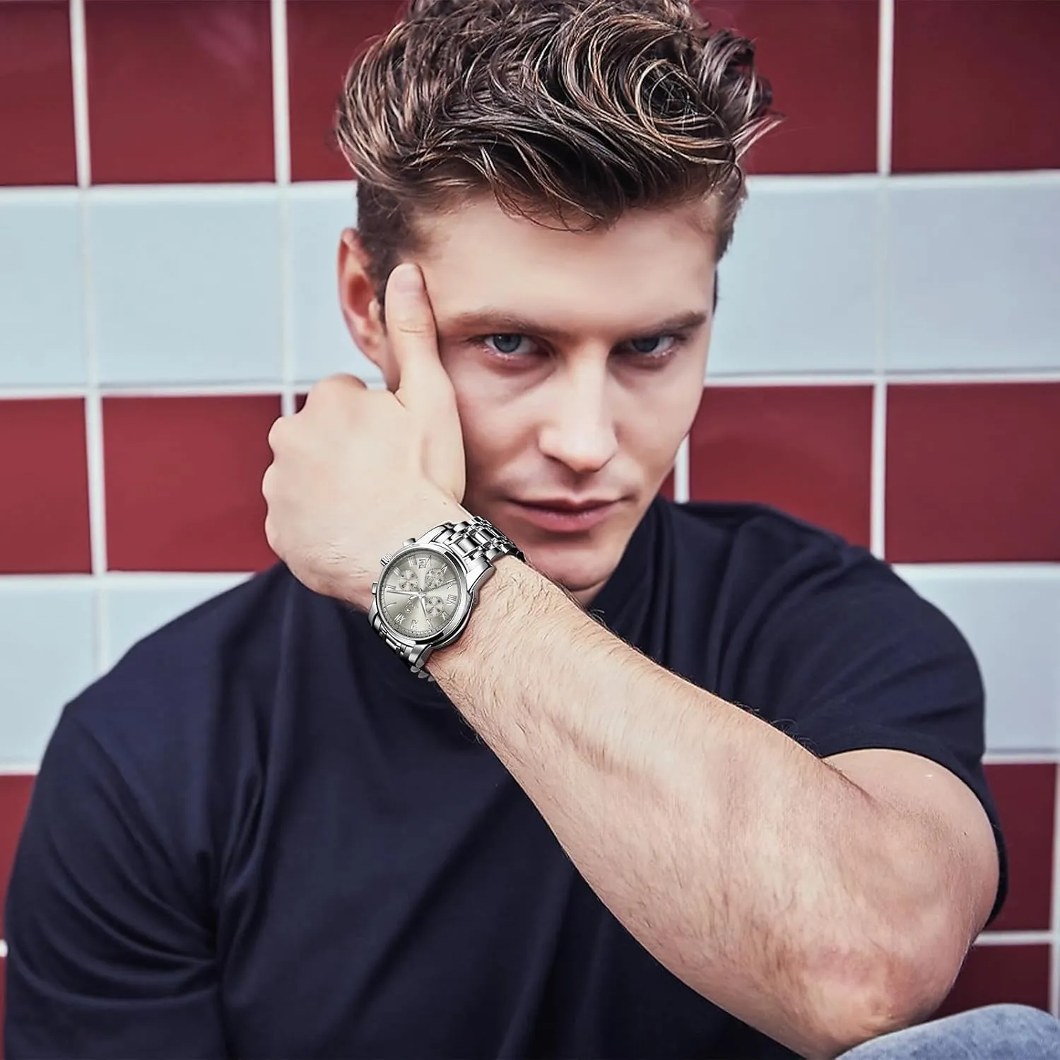 Analog Quartz Wristwatch - Big Dial Dress Watch for Men Men's decorator basketmaking door solid Luxury Watch With Day Date - Waterproof Stainless Steel 