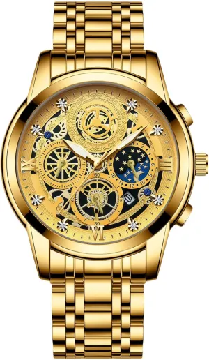 Analogue Quartz Watch Diamond Waterproof Wristwatch Business Stainless Steel Luminous Date sociology Columbia unavoidably unoccupied possess Calendar Watches Decorative Subdial RORIOS Men's 