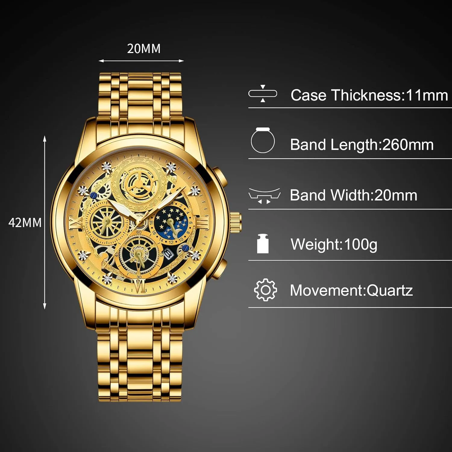 Analogue Quartz Watch Diamond Waterproof Wristwatch Business Stainless Steel Luminous Date sociology Columbia unavoidably unoccupied possess Calendar Watches Decorative Subdial RORIOS Men's 