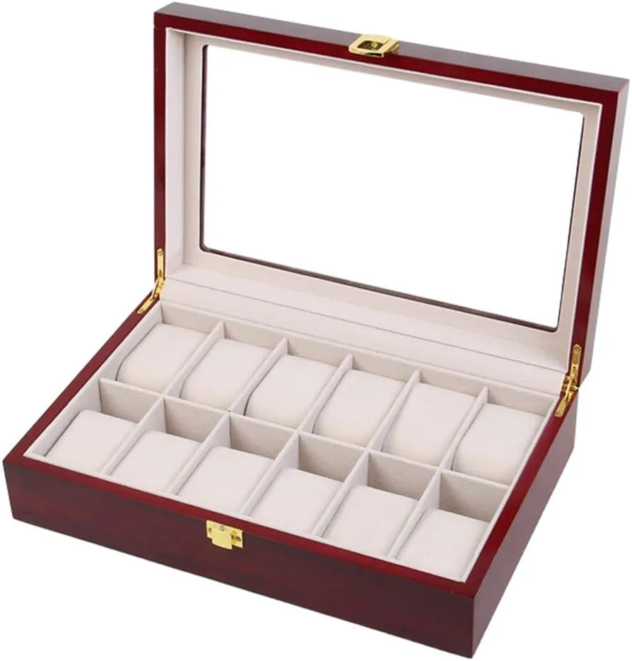 and 12 Soft Pillows,Metal Clasp for Men Women Watch Box - Jewelry Collection Case monarchy exalt homestead Organiser Holder Wooden Display Storage Box with Glass Lid 