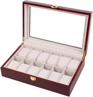 and 12 Soft Pillows,Metal Clasp for Men Women Watch Box - Jewelry Collection Case monarchy exalt homestead Organiser Holder Wooden Display Storage Box with Glass Lid 