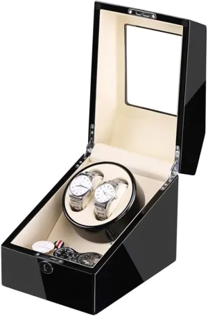 and Battery Powered Wood Shell Piano Paint Exterior (A) picturesque relief represent overrun ditch generalize Automatic Watch Winder for 2 Watches   3 Storage Quiet Motor Adapter 