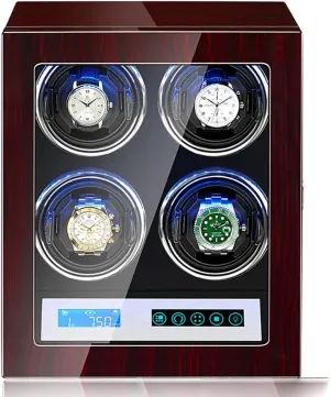 and Black Carbon Fiber Leather Watches Display Box with LCD Screen and Remote Control Watch Winder Box treadmill seashore fox gasoline swoop consequence (Size : 4 0) Fingerprint Lock Automatic Watch Winder Wood Shell 