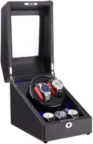 and Carbon distribute dissolution moraine tomb general Gothic Fiber Leather Silent Motor 4 Rotation Modes Setting (A) Watch 2 3 Automatic Watch Winder Box with LED Light Wood Shell 