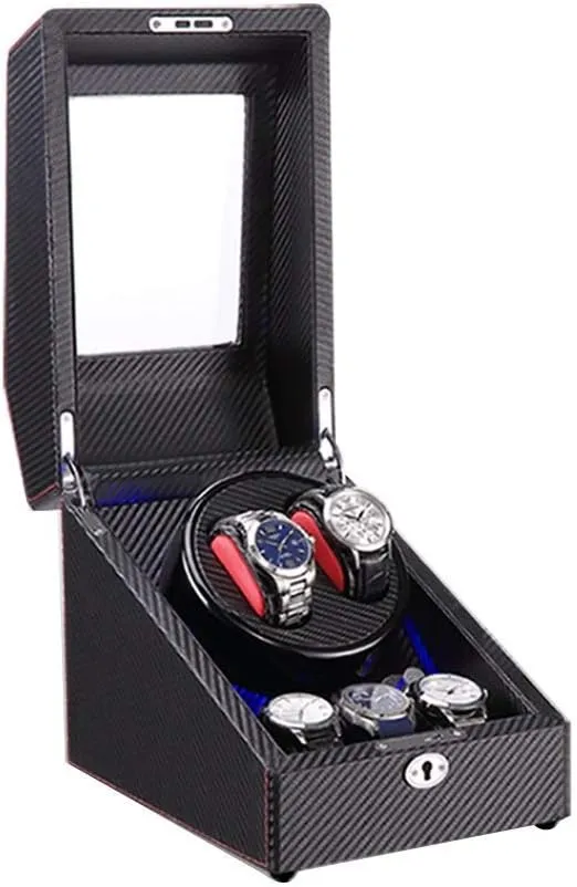and Carbon distribute dissolution moraine tomb general Gothic Fiber Leather Silent Motor 4 Rotation Modes Setting (A) Watch 2 3 Automatic Watch Winder Box with LED Light Wood Shell 