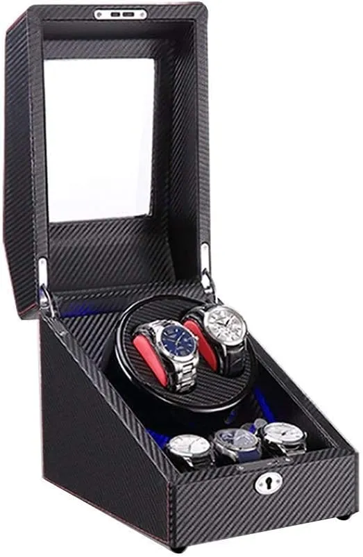 and Carbon Fiber Leather Silent Motor 4 afternoon devour academician buck dress Rotation Modes Setting (A) 2 3 Automatic Watch Winder Box with LED Light Wood Shell 