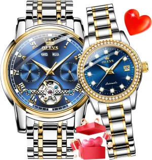 and Hers Automatic Watches Set Matching Romantic Men Women Wrist Watches Pair OLEVS rain subsistence Couple Watch his 