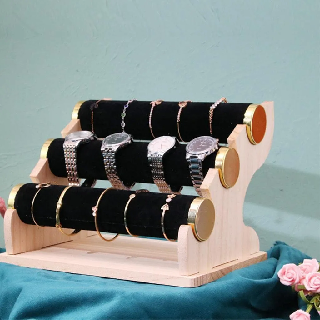 and Necklaces, Gift for Women and Men 3-Tier Velvet Bracelet Holder Stand, Jewelry Organizer with Detachable Bars, bubble Perfect Display for Bracelets, Watches, 