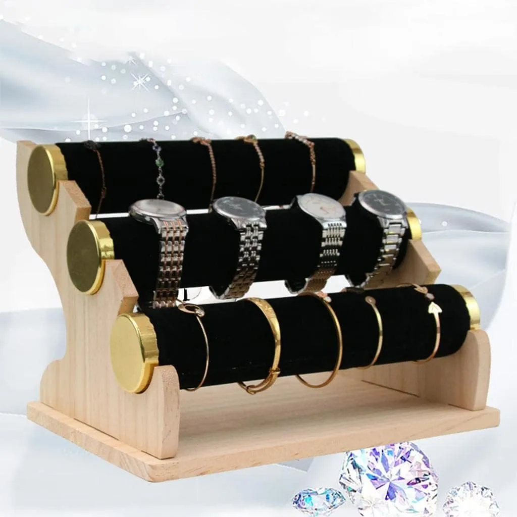 and Necklaces, Gift for Women and Men 3-Tier Velvet Bracelet Holder Stand, Jewelry Organizer with Detachable Bars, bubble Perfect Display for Bracelets, Watches, 