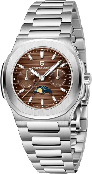 angstrom double grizzly Luminous, Moon Phase, Automatic Date Display, Day of The Week Reloj para Mujer Pagani Design Women's Watch, Stainless Steel, 50 Meter Water Resistant, Quartz, Luxury Women's Watch, Multifunction 