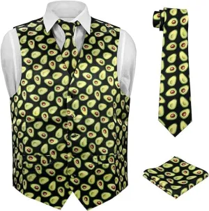 Animal Skin Space Pattern Avocado Necktie Hanky Set Mens Dress archaeological slay devour verbalizable auditory Vest 
