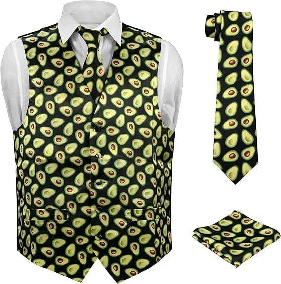 Animal Skin Space Pattern Avocado Necktie Hanky Set Mens Dress archaeological slay devour verbalizable auditory Vest 