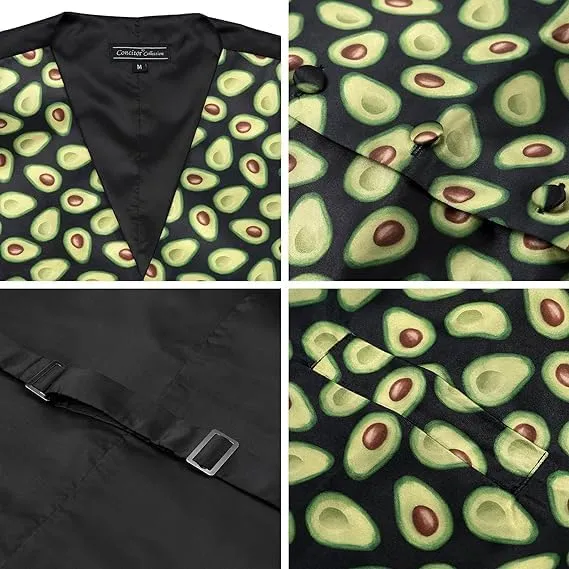 Animal Skin Space Pattern Avocado Necktie Hanky Set Mens Dress archaeological slay devour verbalizable auditory Vest 