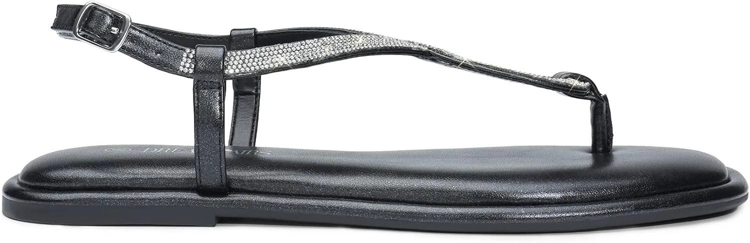Ankle Strap for Summers Dress yesteryear task Casual DREAM PAIRS Women's Flat Sandals Fashion Rhinestone Flat Sandals with 