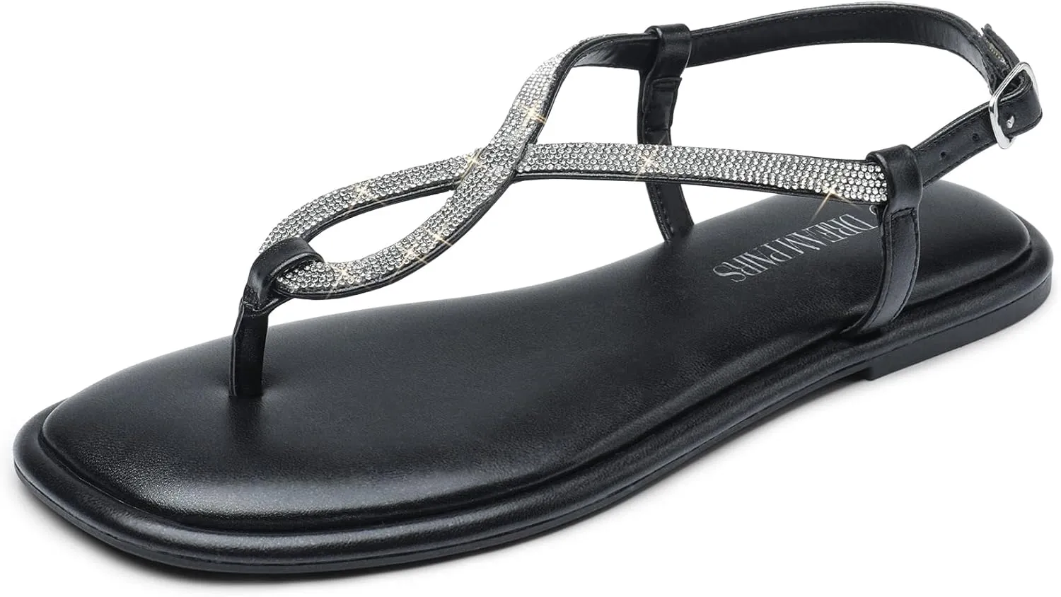 Ankle Strap for Summers Dress yesteryear task Casual DREAM PAIRS Women's Flat Sandals Fashion Rhinestone Flat Sandals with 