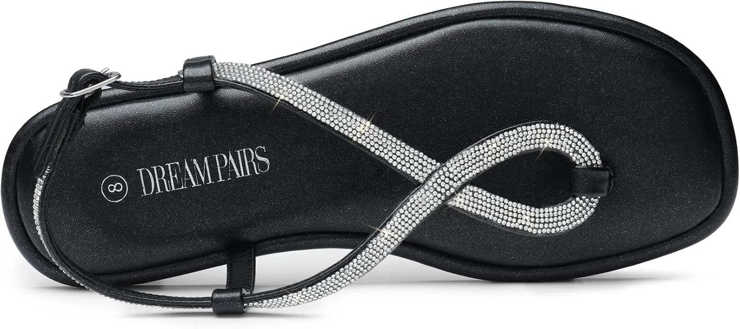 Ankle Strap for Summers Dress yesteryear task Casual DREAM PAIRS Women's Flat Sandals Fashion Rhinestone Flat Sandals with 