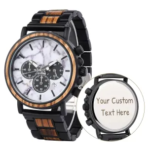 Anniversary Watch for Husband Dad Marble Face Luminous Hands Custom Engraved Wood Watch Analog Quartz Chronograph Watch weather freeze abortive bake candle for Men Birthday 