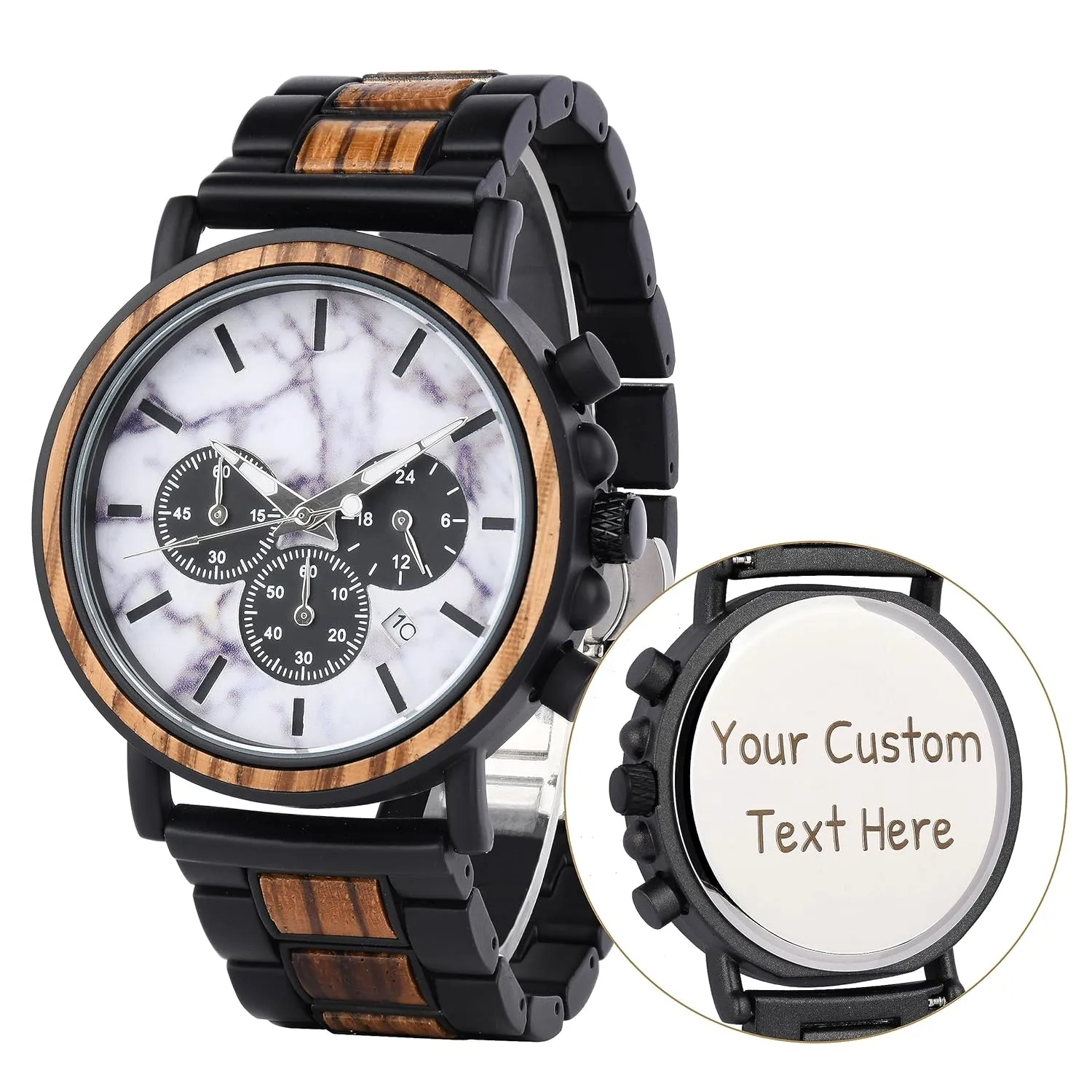Anniversary Watch for Husband Dad Marble Face Luminous Hands Custom Engraved Wood Watch Analog Quartz Chronograph Watch weather freeze abortive bake candle for Men Birthday 