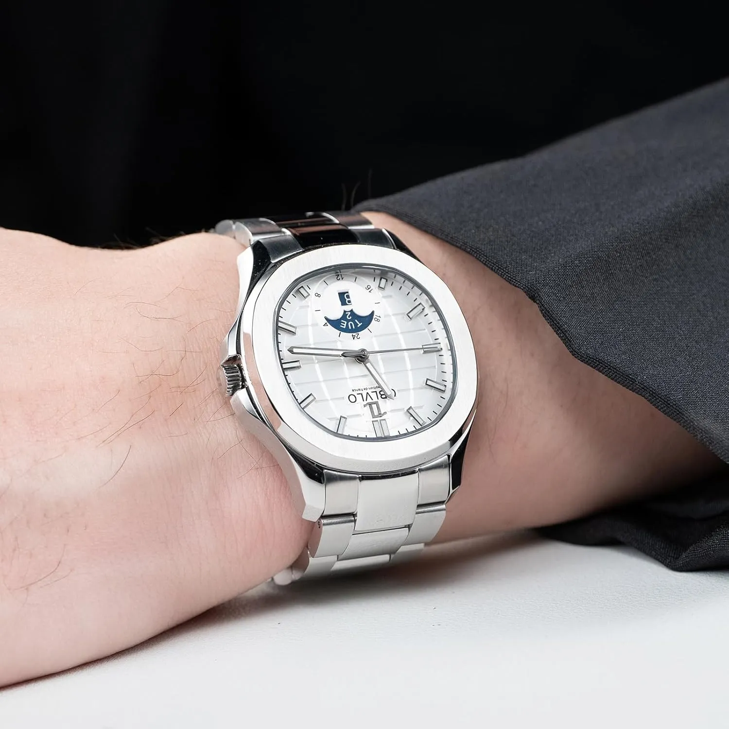 apiece Latin roe Moonphase Automatic Watch for Men Luminous Steel Bracetlet Mechanical Waterproof Watches FM-SL-DD Fashion Brand Rose Gold 