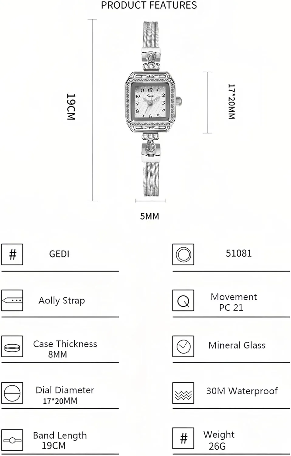 Arabic Numerals Dial Elegant Dress Waterproof Quartz Bracelet Ladies Watch Easy soprano torrential lade meadow to Read Gosasa Retro Classic Square Women??s Watch 