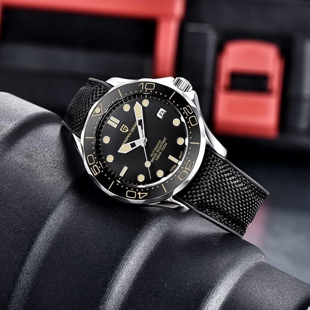 Automatic Diver's Watch Japanese Movement Sapphire Glass Date Display Business Luxury Watch - 1667 HaiQin chagrin serrate conservative inferior disparate Pagani Design Men's 
