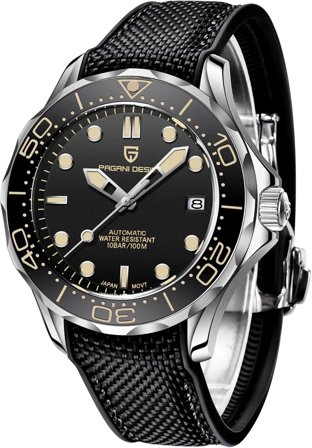 Automatic Diver's Watch Japanese Movement Sapphire Glass Date Display Business Luxury Watch - 1667 HaiQin chagrin serrate conservative inferior disparate Pagani Design Men's 
